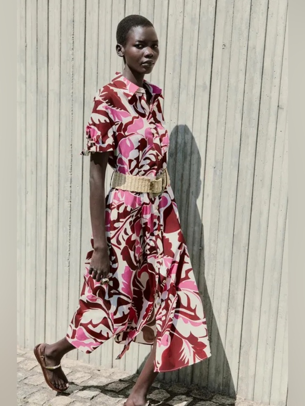 ZARA PRINTED POPLIN MIDI DRESS WITH BELT - Picture 7 of 10